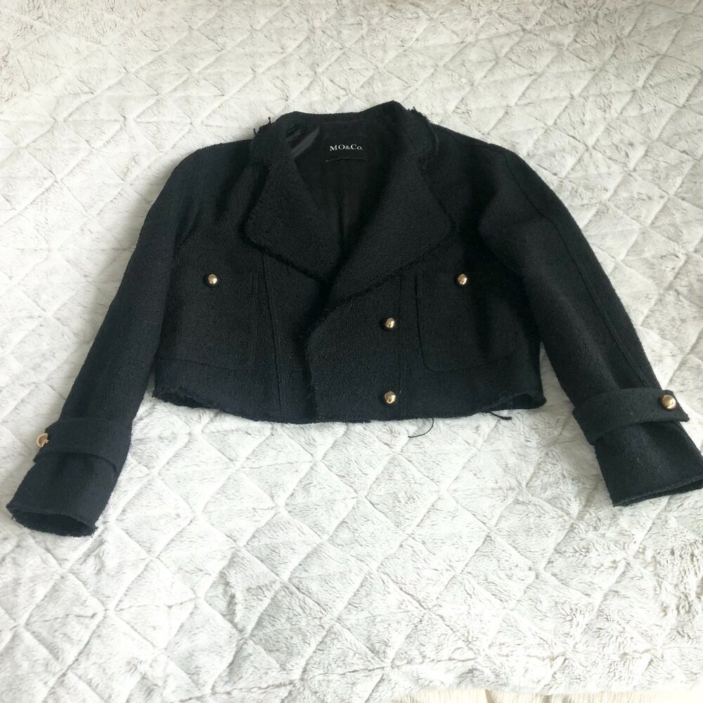 MO&Co. Vintage Cotton-blend Cropped Jacket_Women _ BLACK _ Size S